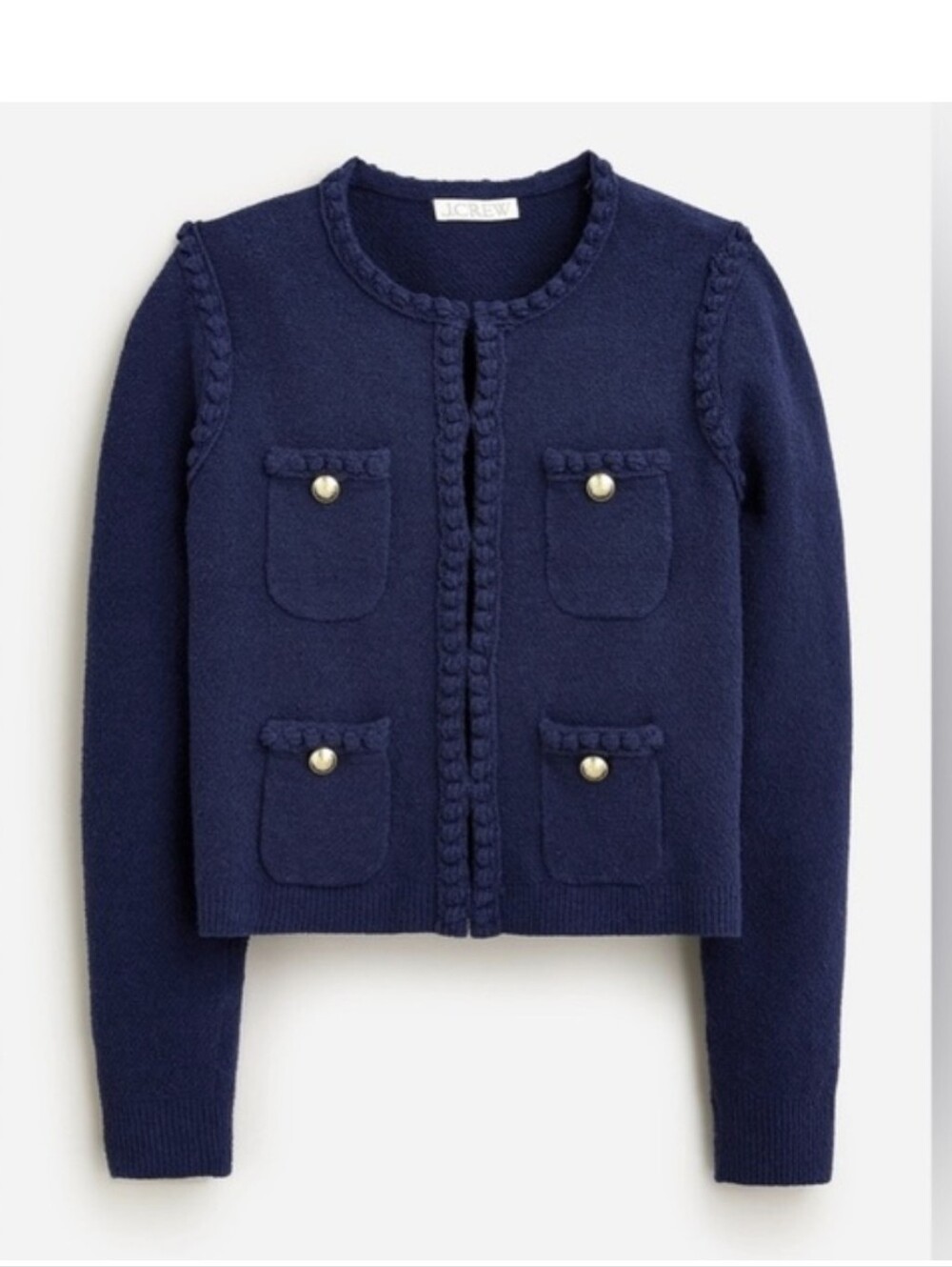 J. Crew Navy Braided Trim Odette Cardigan
